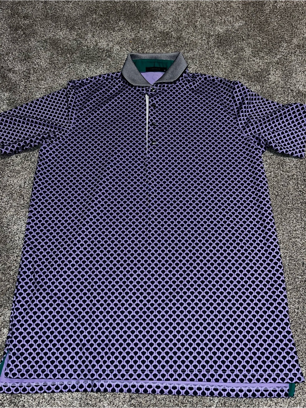 Greyson Stingray Print Polo Men's Euc Purple Navy Performance Golf Shirt Euc
